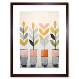 "Artery8 Wall Art Print Plant Pots Simple Pastel Colour Oil Painting Bright Pink Green Blue Boho Artwork Framed 9X7 Inch in Brown - Size: W7"" x H9""" - thumbnail 1
