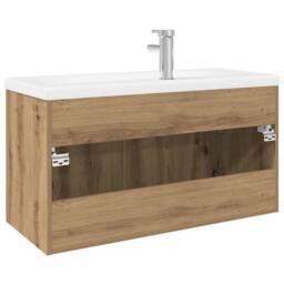 Berkfield Home Sink Cabinet with Built-in Basin Artisan Oak Engineered Wood in Brown - thumbnail 8