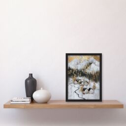 Artery8 Scottish Highlands Houses Golden Winter Painting Framed Art Print in White - Size: A4 - thumbnail 4