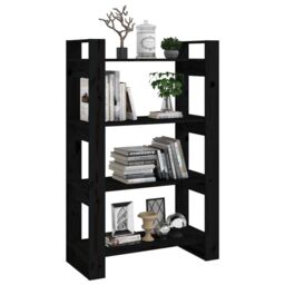 Berkfield Home Book Cabinet/Room Divider Black 80x35x125 cm Solid Wood Pine - Size: 80 x 35 x 125 cm - thumbnail 4