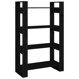 Berkfield Home Book Cabinet/Room Divider Black 80x35x125 cm Solid Wood Pine - Size: 80 x 35 x 125 cm - thumbnail 2