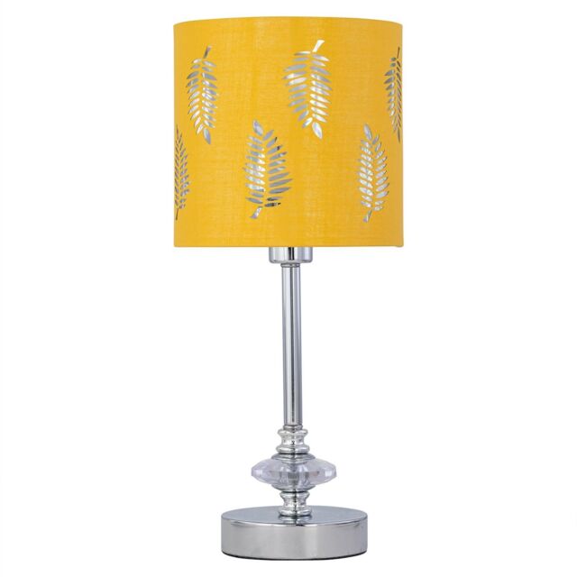 First Choice Lighting Chrome Jewelled Table Lamp with Ochre Mustard Fern Shade in Silver - image 1