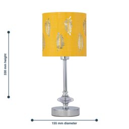 First Choice Lighting Chrome Jewelled Table Lamp with Ochre Mustard Fern Shade in Silver - thumbnail 6