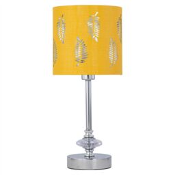 First Choice Lighting Chrome Jewelled Table Lamp with Ochre Mustard Fern Shade in Silver