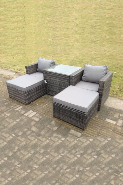 Fimous Rattan Chair Footstools Garden Patio Furniture Set With High Tall Coffee Table 4 Seater in Dark Grey - image 1