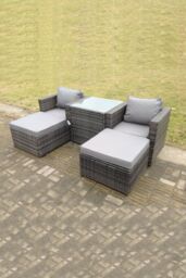 Fimous Rattan Chair Footstools Garden Patio Furniture Set With High Tall Coffee Table 4 Seater in Dark Grey - thumbnail 3