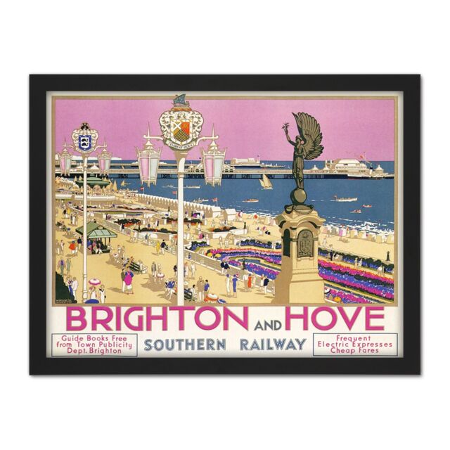"Artery8 Wall Art Print Brighton Hove Sussex Beach Resort Travel Large Framed Wall Décor Art in Light Oak - Size: W18"" x H24""" - image 1