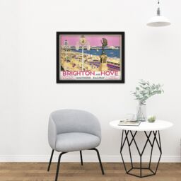 "Artery8 Wall Art Print Brighton Hove Sussex Beach Resort Travel Large Framed Wall Décor Art in Light Oak - Size: W18"" x H24""" - thumbnail 2
