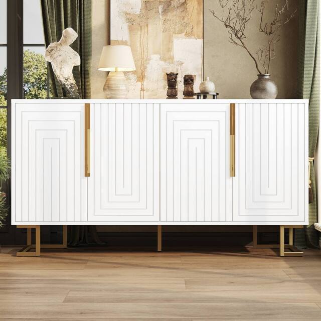 Matteo Elegant White Sideboard - Geometric Design, Gold Accents - image 1