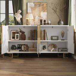 Matteo Elegant White Sideboard - Geometric Design, Gold Accents - thumbnail 4