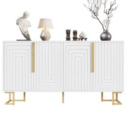 Matteo Elegant White Sideboard - Geometric Design, Gold Accents - thumbnail 7