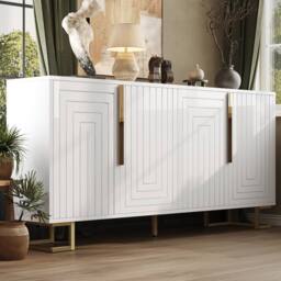 Matteo Elegant White Sideboard - Geometric Design, Gold Accents - thumbnail 2