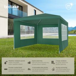 tectake Gazebo Barinas with 3 side panels, water-resistant, 3x3m in Green - Size: Large - thumbnail 2
