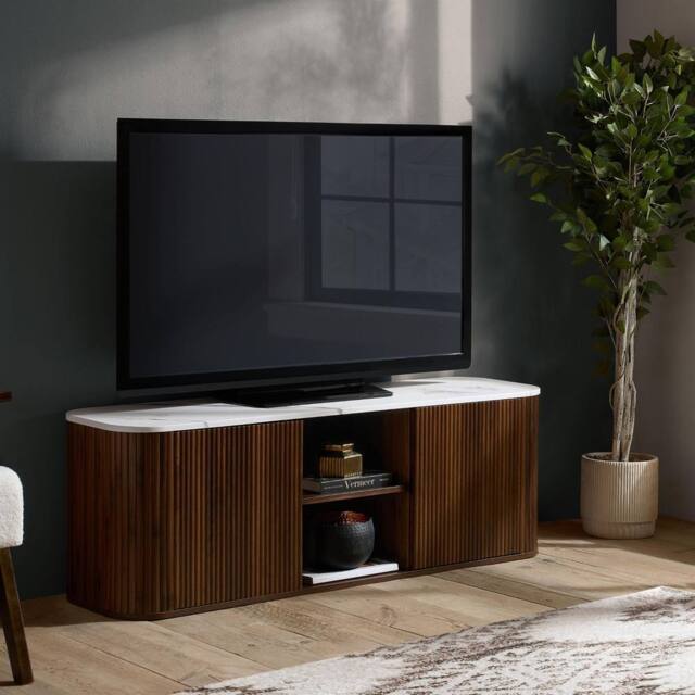 Birlea Kagu Large TV Unit Fluted Ribbed Walnut & Marble effect - image 1