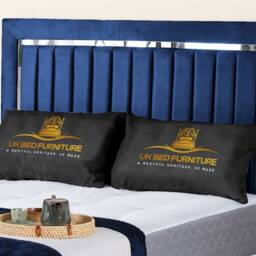 UK Bed Furniture Chrome Edge Gas Lift Storage Upholstered Bed With 48-inch Headboard in Blue - Size: Super King - thumbnail 2