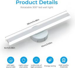Goeco LED Indoor Wall Light, 12 W Acrylic Wall Light in 300° Rotating, 6500K in White - thumbnail 2