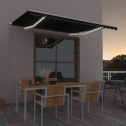 Berkfield Home Manual Retractable Awning with LED 400x350 cm Anthracite in Black - thumbnail 1