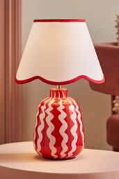 ValueLights Katy Red & Pink Wiggle Table Lamp with Scallop Trim Lamp Shade