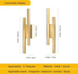 Goeco LED Interior Wall Light 16W Gold Modern LED Wall Lamp Warm White 3000K - thumbnail 6