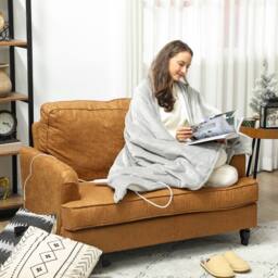 HOMCOM Heated Throw Blanket with 10 Heat Levels & 10H Timer, Grey - thumbnail 1