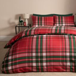 OHS Christmas Check Duvet Cover Bedding Set Pillowcase Reversible Soft Tartan Quilt in Red - Size: Double - thumbnail 6