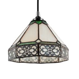 Happy Homewares Classic 1920s Shabby Chic Pendant Light Shade with Metal Scrollwork Decoration in Green - Size: 8 inches - thumbnail 3