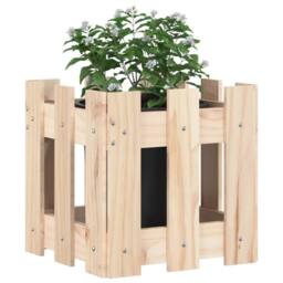 Berkfield Home Beautiful Garden Planter with Fence Design 30x30x30 cm Solid Wood Pine in Light Tan - Size: 30 x 30 x 30 cm