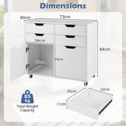Costway 4 Drawer Dresser Chest Mobile Storage Cabinet w/Universal Wheels-White in White - thumbnail 2