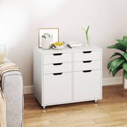 Costway 4 Drawer Dresser Chest Mobile Storage Cabinet w/Universal Wheels-White in White - thumbnail 3
