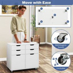 Costway 4 Drawer Dresser Chest Mobile Storage Cabinet w/Universal Wheels-White in White - thumbnail 5