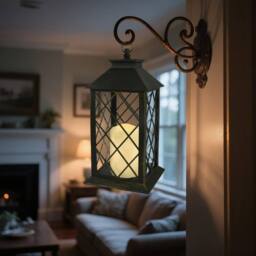 Bright Zeal Set of 2 34cm BlackGold Decorative Candle Lanterns Glass Panels &Timer in Black - thumbnail 5