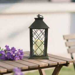 Bright Zeal Set of 2 34cm BlackGold Decorative Candle Lanterns Glass Panels &Timer in Black - thumbnail 3