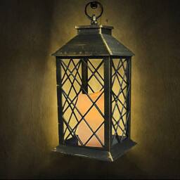 Bright Zeal Set of 2 34cm BlackGold Decorative Candle Lanterns Glass Panels &Timer in Black - thumbnail 8
