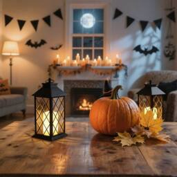 Bright Zeal Set of 2 34cm BlackGold Decorative Candle Lanterns Glass Panels &Timer in Black