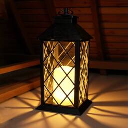 Bright Zeal Set of 2 34cm BlackGold Decorative Candle Lanterns Glass Panels &Timer in Black - thumbnail 4