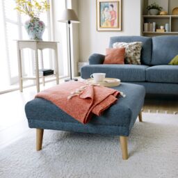 Abakus Direct Harper Footstool - Durable & Easy Clean Upholstery in Dark Blue - thumbnail 1