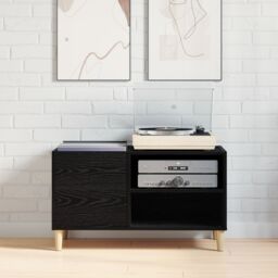 Berkfield Home Record Cabinet Black Oak 84, 5x38x48 cm Engineered Wood - Size: 5 x 38 x 48 cm - thumbnail 4