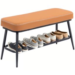 HOMCOM Shoe Bench, PU Leather Shoe Storage Bench for Entryway in Brown - thumbnail 2