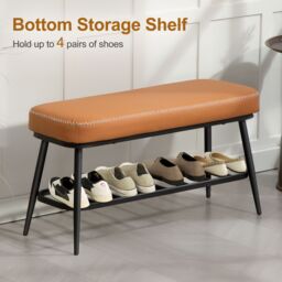 HOMCOM Shoe Bench, PU Leather Shoe Storage Bench for Entryway in Brown - thumbnail 6