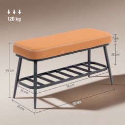 HOMCOM Shoe Bench, PU Leather Shoe Storage Bench for Entryway in Brown - thumbnail 3