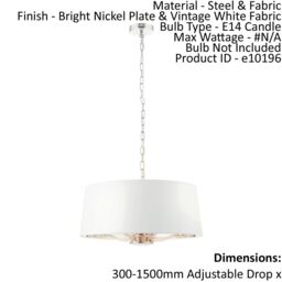 Loops Ceiling Pendant Light Bright Nickel & Vintage White Fabric 3x 40W E14 e10196 in Metallics - thumbnail 2