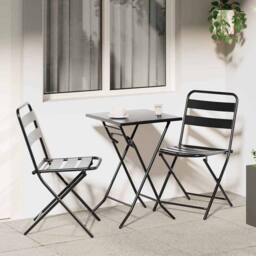 Berkfield Home 3 Piece Folding Bistro Set Anthracite Steel in Black - thumbnail 2