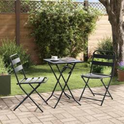 Berkfield Home 3 Piece Folding Bistro Set Anthracite Steel in Black - thumbnail 4