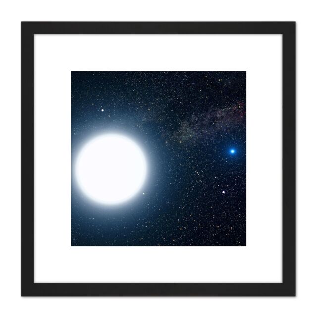 Artery8 Space NASA Binary Stars Sirius A B Illustration 8X8 Inch Square Wooden Framed Wall Art Print Picture with Mount in Black - image 1