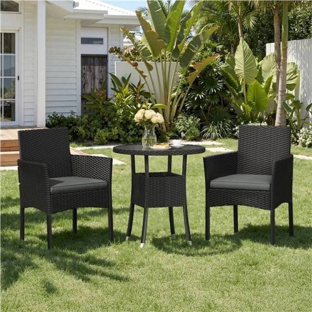 Kelvenix 3-Piece Rattan Furniture Set Black/Gray in Black - Size: 0.6m2 - image 1