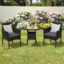 Kelvenix 3-Piece Rattan Furniture Set Black/Gray in Black - Size: 0.6m2 - thumbnail 3