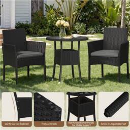 Kelvenix 3-Piece Rattan Furniture Set Black/Gray in Black - Size: 0.6m2 - thumbnail 4