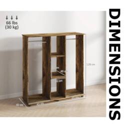 FURNOS Open Wardrobe Clothes Rail With Storage Shelves on Wheels Rustic in Brown - thumbnail 7