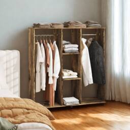 FURNOS Open Wardrobe Clothes Rail With Storage Shelves on Wheels Rustic in Brown - thumbnail 4