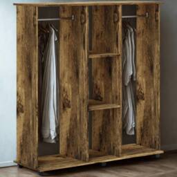 FURNOS Open Wardrobe Clothes Rail With Storage Shelves on Wheels Rustic in Brown - thumbnail 3
